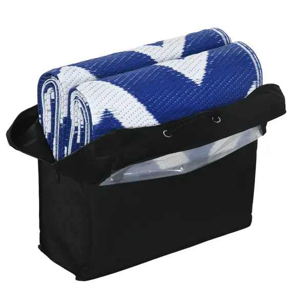 Buy Plastic Straw Reversible RV Outdoor Rug with Carry Bag, 182 x 274cm, Blue and White, 9 image