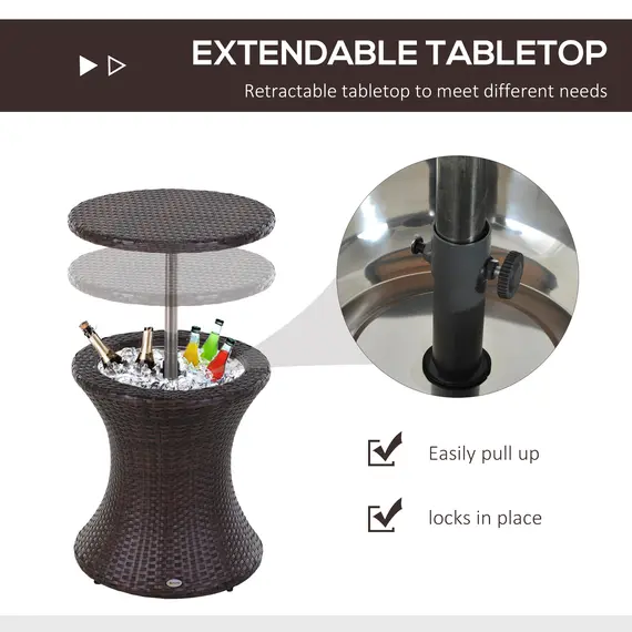 Buy PE Rattan Ice Bucket Table, Height Adjustable Liftable Outdoor Drinks Cooler, 52 cm Round Garden Beer Cocktail Table with Lid for Bar, Patio, Terrace, Brown, 5 image