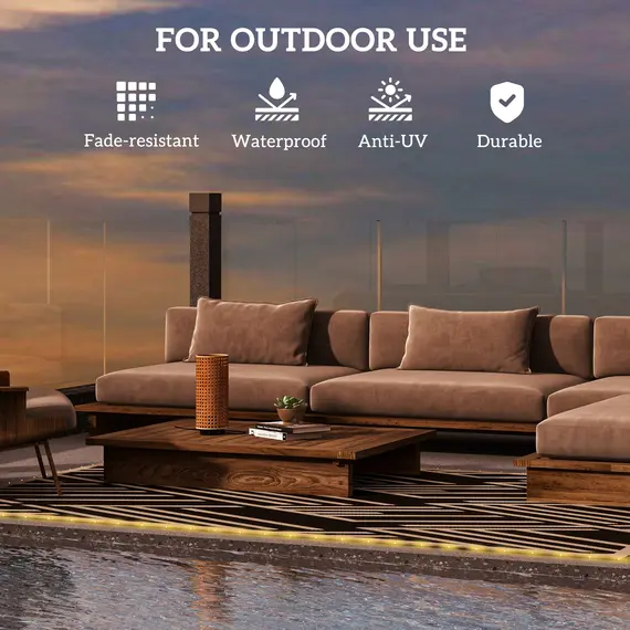 Buy Plastic Straw Reversible RV Outdoor Rug with LED String Light, 182 x 274cm, Black and Coffee, 7 image