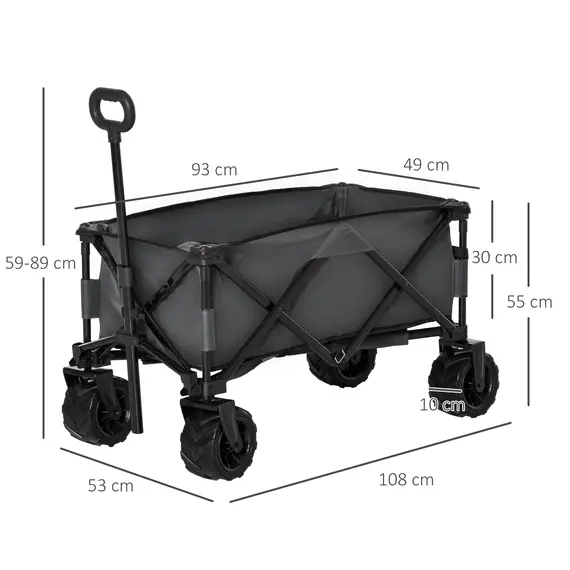 Buy Outdoor Pull Along Cart Folding Cargo Wagon Trailer Trolley for Beach Garden with Handle, Anti-Slip Wheel - Dark Grey, 3 image