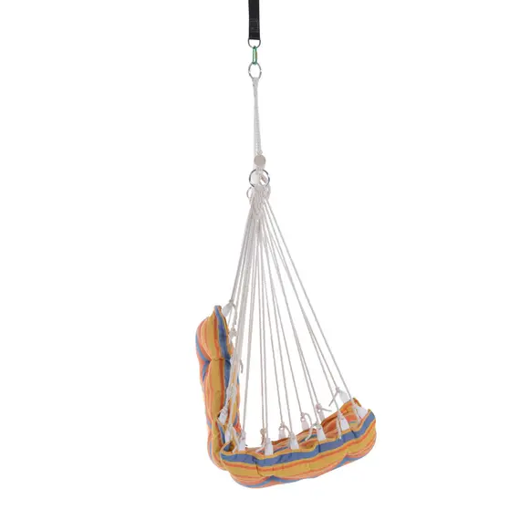 Buy Outdoor Hanging Rope Chair with Soft Padded Seat & Backrest, Garden Hammock Chair with Wooden Support Bar Cotton Cloth, Portable Garden Chair for Patio & Tree, Orange, 8 image