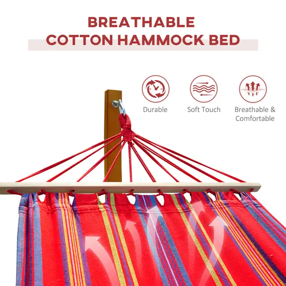 Buy Outdoor Hammock with Stand, Free Standing Hammock with Arc Wooden Frame and 200 x 100cm Fabric, Garden Swing Hanging Bed with Safe Ropes, Multicolour, 4 image