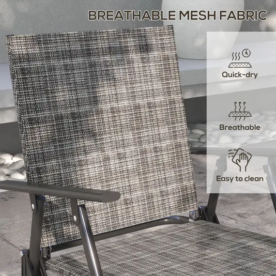 Buy Outdoor 4 Pieces Patio Furniture Set with Breathable Mesh Fabric Seat & Backrest, Garden Set with Two Foldable Armchairs, a Loveseat & Glass Top Table, Mixed Grey, 4 image
