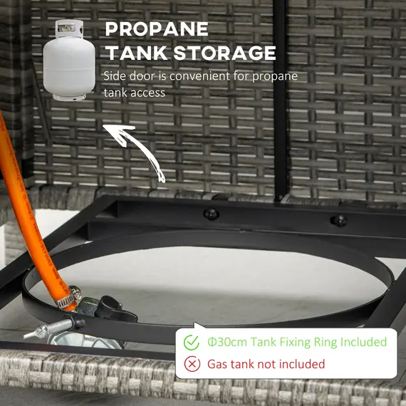 Buy Outdoor PE Rattan Gas Fire Pit Table, Patio Square Propane Heater with Rain Cover, Glass Windscreen, and Lava Stone, 50,000 BTU, Grey, 5 image