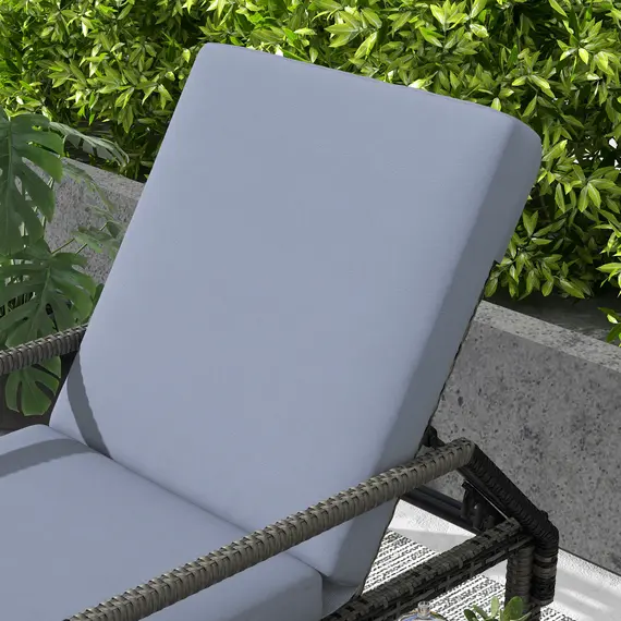 Buy Outdoor PE Rattan Sun Lounger, 5-Level Adjustable Backrest Wicker Outdoor Chaise Recliner, Garden Chair with 2 Wheels, Mixed Grey, 9 image
