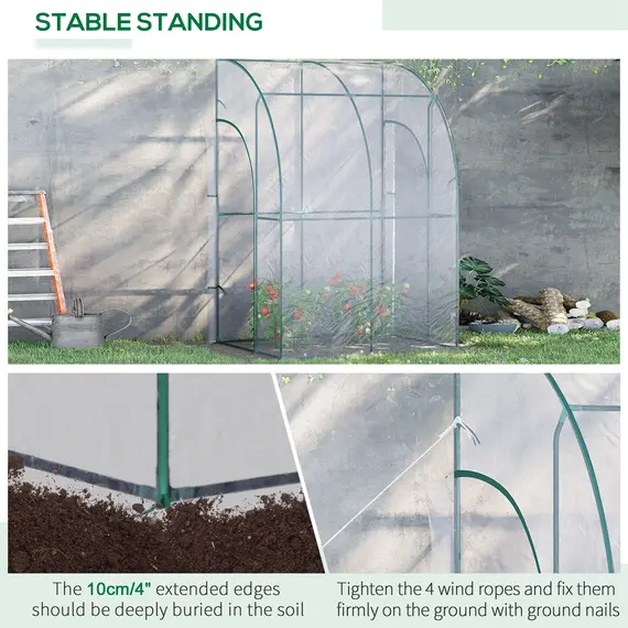 Buy Outdoor Walk-In Lean to Wall Tunnel Greenhouse w/ Zippered Roll Up Door PVC Cover, Clear, Green 143cm x 118cm x 212cm, 7 image