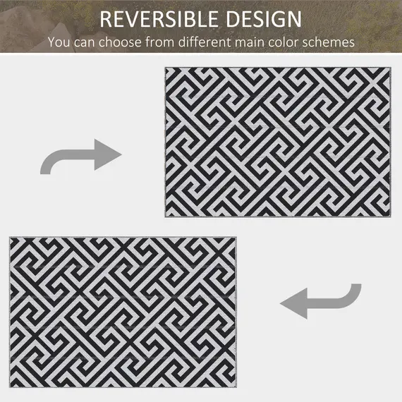 Buy Outdoor Rug Reversible Mat Plastic Straw Rug Portable RV Camping Mat for Garden Deck Picnic Indoor, 121 x 182 cm (4 x 6 ft), Black & White, 6 image