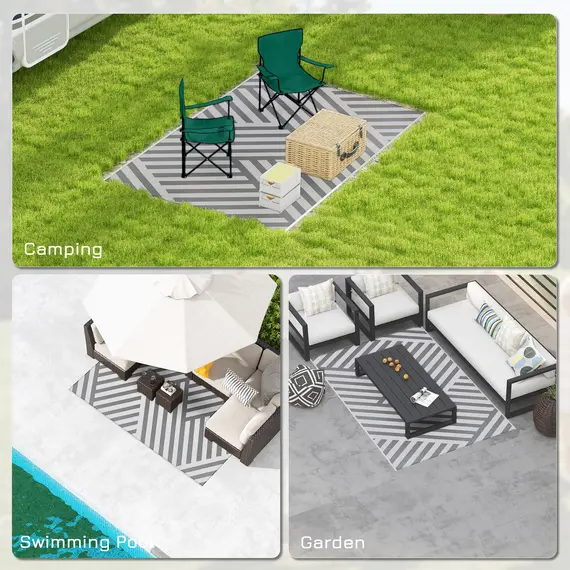 Buy Plastic Straw Reversible RV Outdoor Rug with Carry Bag, 182 x 274cm, Grey and Cream, 5 image