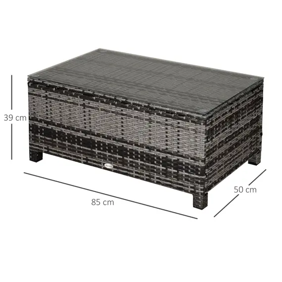Buy PE Rattan Garden Coffee Table, with Glass Table Top - Grey, 3 image