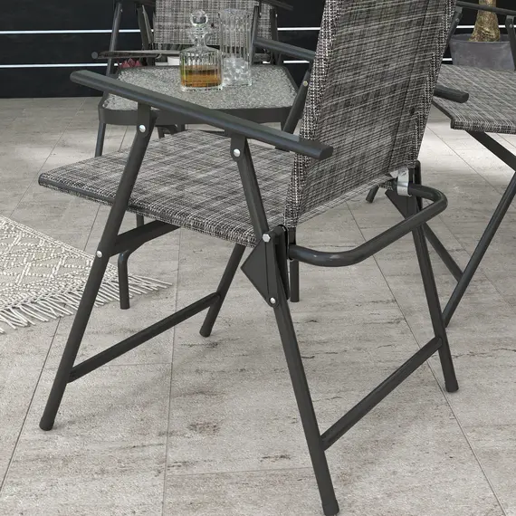 Buy Outdoor 4 Pieces Patio Furniture Set with Breathable Mesh Fabric Seat & Backrest, Garden Set with Two Foldable Armchairs, a Loveseat & Glass Top Table, Mixed Grey, 9 image