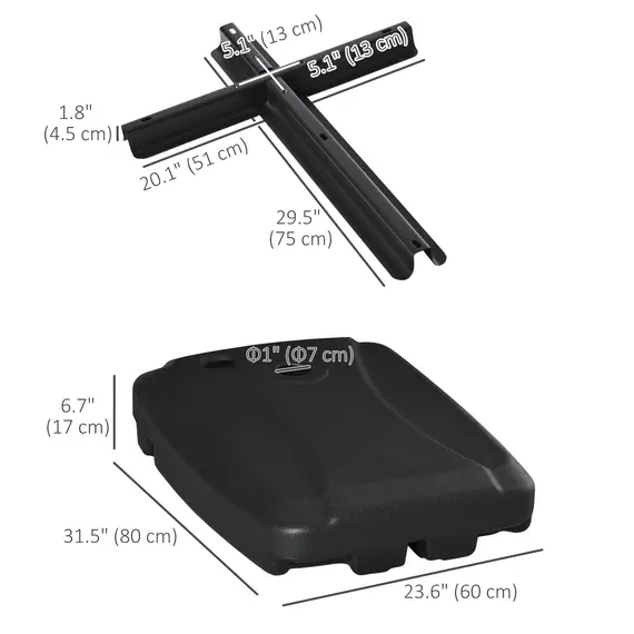 Buy Parasol Base, Water and Sand Filled, Up to 75kg, Portable Umbrella Stand Weights for Cantilever Banana Parasol with Wheels, Black, 3 image