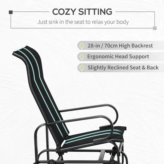 Buy Outdoor Gliding Rocking Chair with Sturdy Metal Frame Garden Comfortable Swing Chair, Black, 5 image