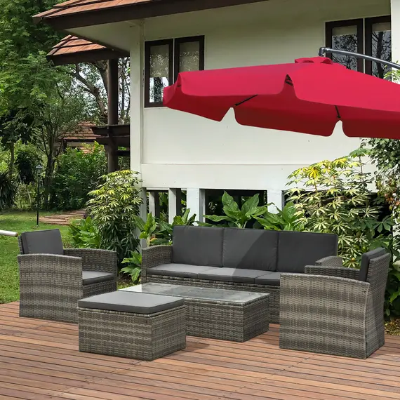 Buy Rattan Garden Furniture Outdoor Patio 5 Piece Wicker Weave Sofa Set with Storage,  Cushioned, 3-Seater Sofa + 2 Single Chairs + Foot Stool + Coffee Table, 2 image