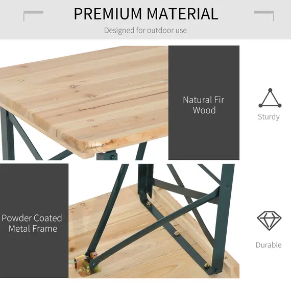 Buy Portable Folding Camping Picnic Trestle Beer Table and 2 Bench Set Wooden Garden Furniture Patio Dining Party BBQ Chairs Stools, 5 image