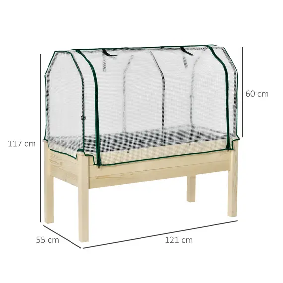 Buy Raised Garden Bed Outdoor Elevated Wood Planter Box w/ PE Cover, Natural, 3 image