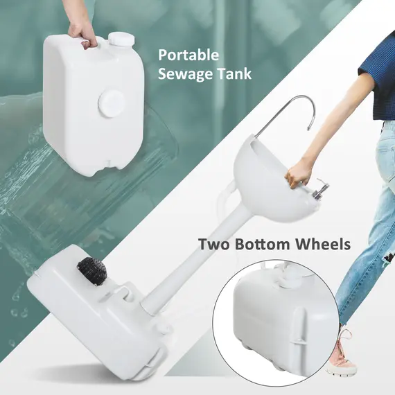 Buy Portable Camping Sink with Running Water and Wastewater Tank, Hand Wash Basin with Rolling Wheels, Foot Pump, Soap Dispenser for Outdoor Events, Gatherings, Picnic, 7 image