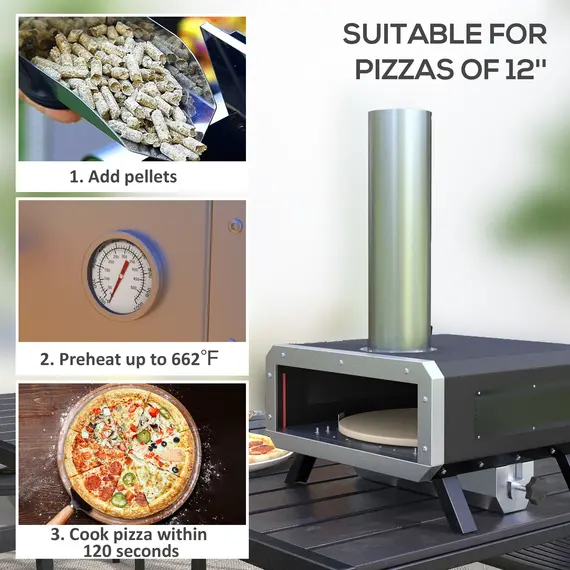 Buy Portable Wood Pellet Pizza Oven with 12" / 30cm Rotating Pizza Stone, Peel and Cover, Wood Fired Pizza Maker with Thermometer for Outdoor Garden Cooking, 4 image