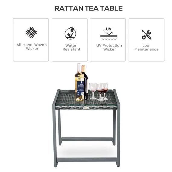 Buy Rattan End Table Side Coffee Desk Outdoor Patio Wicker Sofa Chat Garden Furniture, 4 image