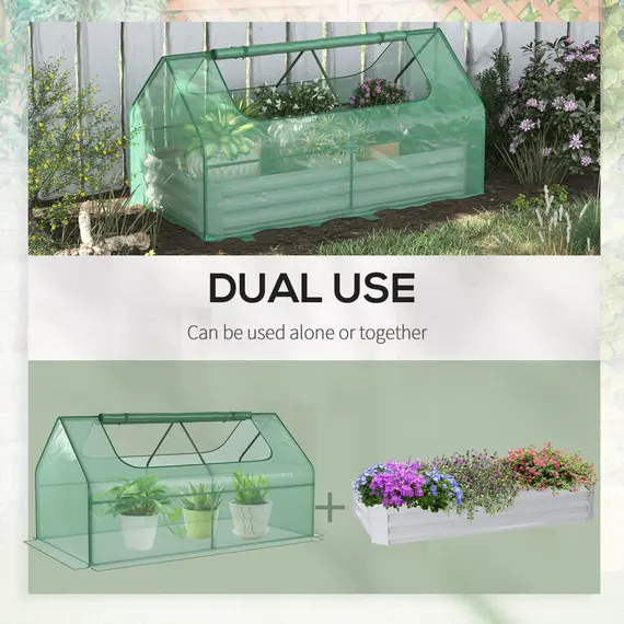 Buy Raised Garden Bed with Greenhouse, Steel Planter Box with Plastic Cover, Roll Up Window, Dual Use for Flowers, Vegetables, Fruits and Herbs, 185L x 95W x 92H cm, Green, 4 image