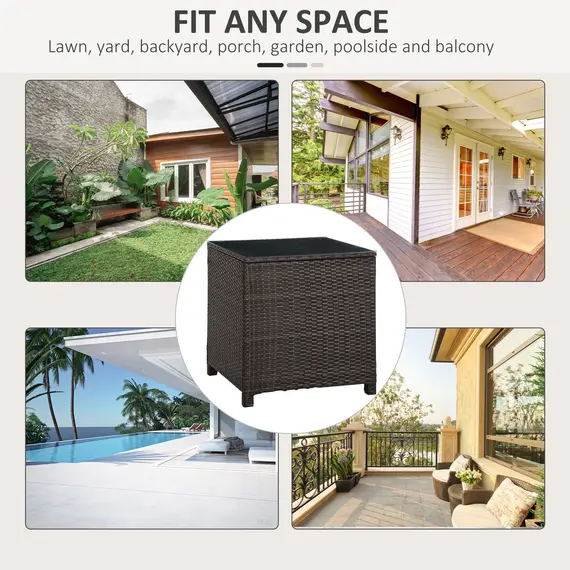 Buy Rattan Garden Furniture Side Table Patio Frame Tempered Glass New - Brown, 6 image