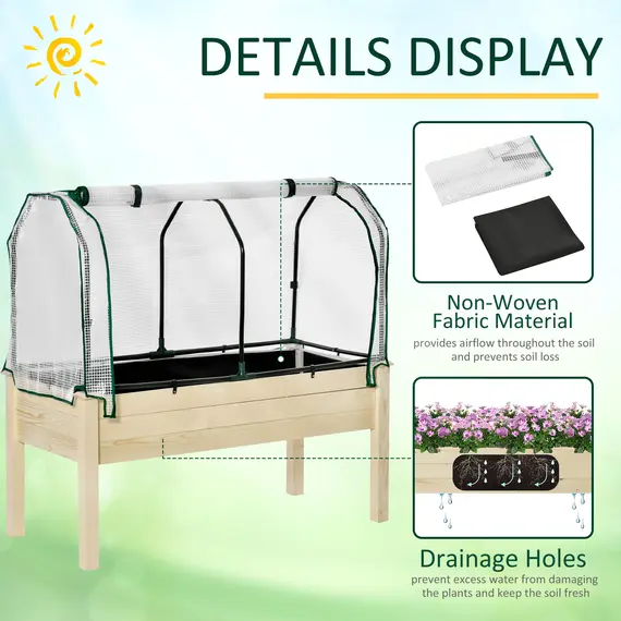 Buy Raised Garden Bed Outdoor Elevated Wood Planter Box w/ PE Cover, Natural, 5 image