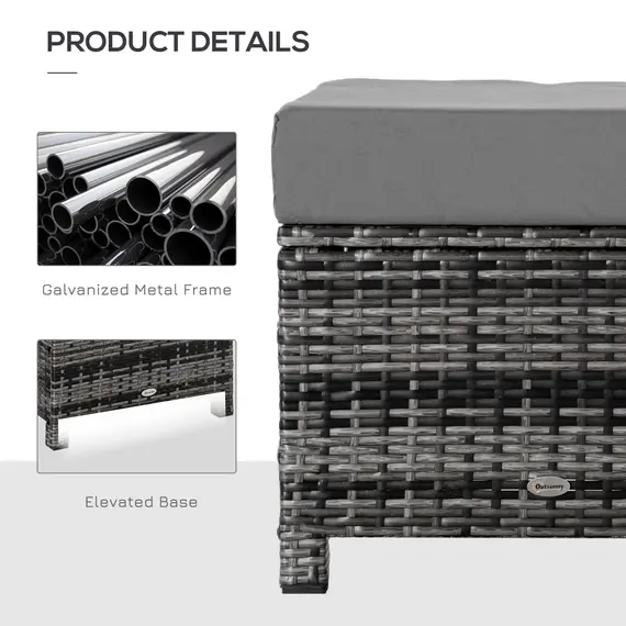 Buy Rattan Footstool Wicker Ottoman with Padded Seat Cushion Outdoor Patio Furniture for Garden Poolside Living Room, 50 x 50 x 35 cm, Grey, 7 image