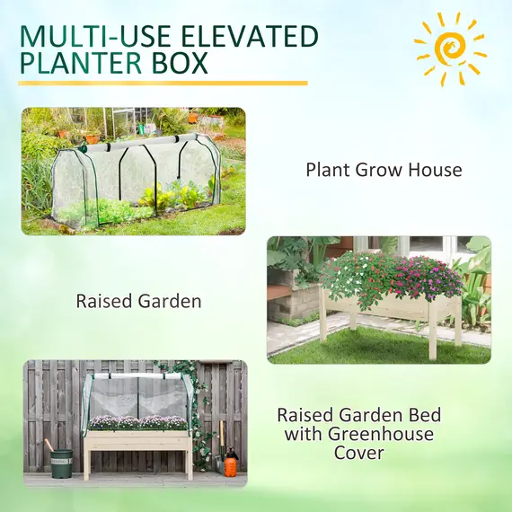 Buy Raised Garden Bed Outdoor Elevated Wood Planter Box w/ PE Cover, Natural, 6 image