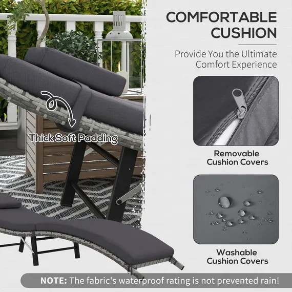 Buy Rattan Folding Sun Lounger Outdoor Chair with Cushion and Pillow Grey, 5 image