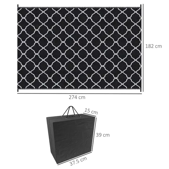 Buy Reversible Outdoor Rug, Plastic Straw Mat w/ Carry Bag Ground Stakes for Garden RV Picnic Beach Camping 182x274cm Black, 3 image