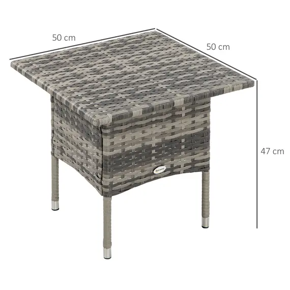 Buy Rattan Side Table, Outdoor Coffee Table with Plastic Board Under the Full Woven Table Top for Patio, Garden, Balcony, Mixed Grey, 3 image