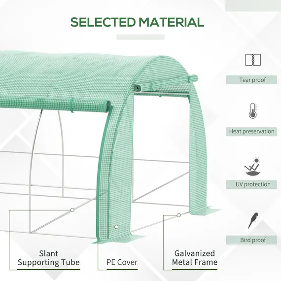 Buy Polytunnel Greenhouse Walk-in Grow House Tent with Roll-up Sidewalls, Zipped Door and 8 Windows, 4x3x2m Green, 4 image