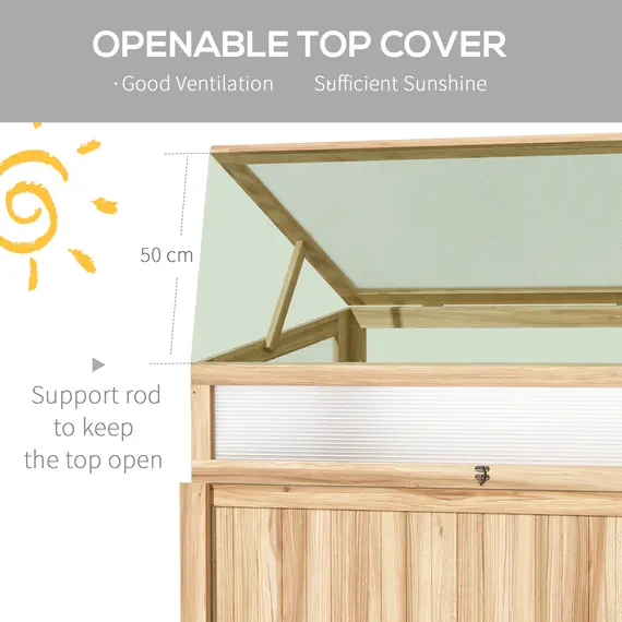 Buy Raised Garden Bed 2-IN-1 Wood Cold Frame Greenhouse with Elevated Garden Box, Openable Top for Flowers, Vegetables, Plants, Natural, 5 image