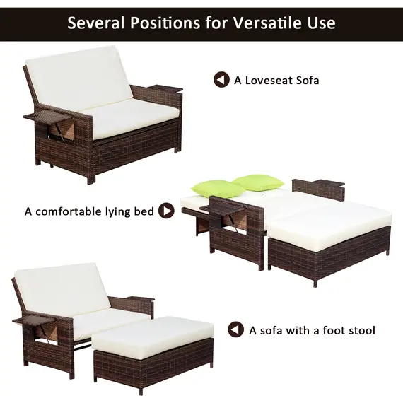 Buy Rattan Sun Lounger 2 Seater Day Bed-Brown, 5 image