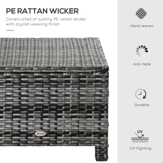 Buy Rattan Footstool Wicker Ottoman with Padded Seat Cushion Outdoor Patio Furniture for Garden Poolside Living Room, 50 x 50 x 35 cm, Grey, 4 image