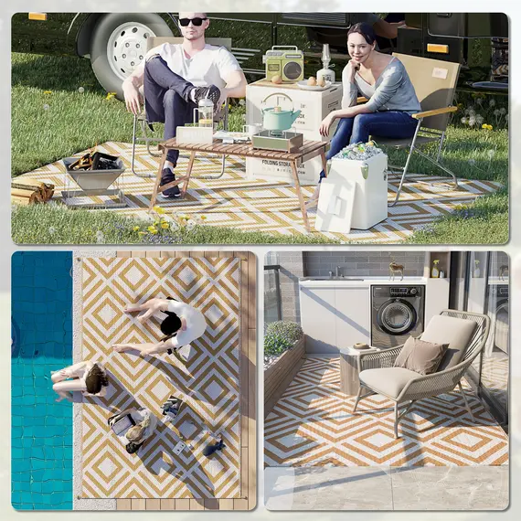 Buy Reversible Outdoor Rug, Plastic Straw Mat w/ Carry Bag Ground Stakes for Garden RV Picnic Beach Camping 182x274cm Brown, 5 image