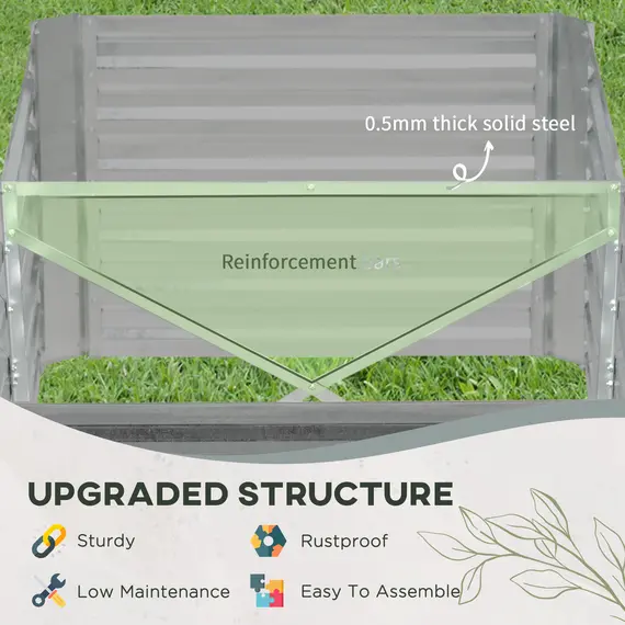 Buy Raised Beds for Garden, Galvanised Steel Outdoor Planters with Multi-reinforced Rods, 180 x 90 x 59 cm, Light Grey, 5 image