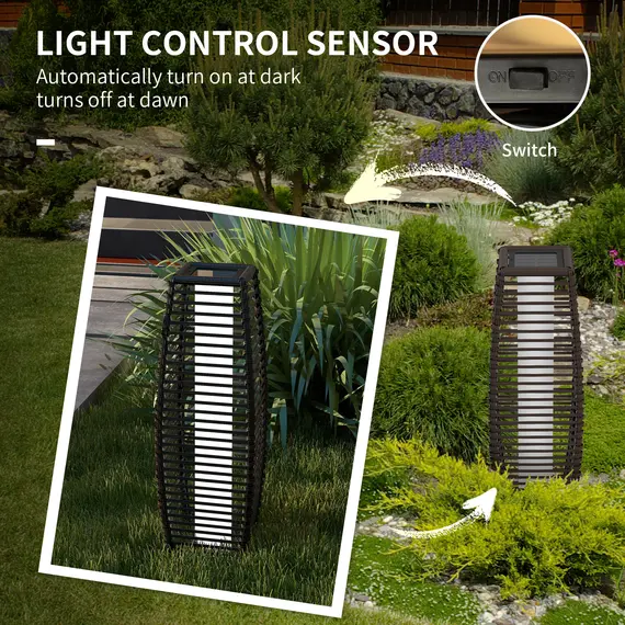 Buy Rattan Solar Floor Lamp,  68cm Tall Outdoor Garden Lantern Pathway Light & Decorative Lighting with Auto On/Off LED Lights, IP44, for Porch, Yard, Courtyard, Deck, Brown, 6 image