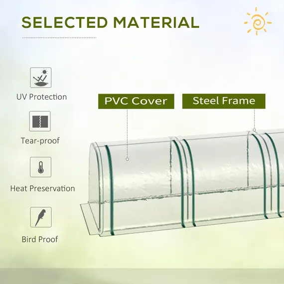 Buy PVC Tunnel Greenhouse Green Grow House Steel Frame for Garden Backyard with Zipper Doors 295x100x80 cm, Clear, 4 image