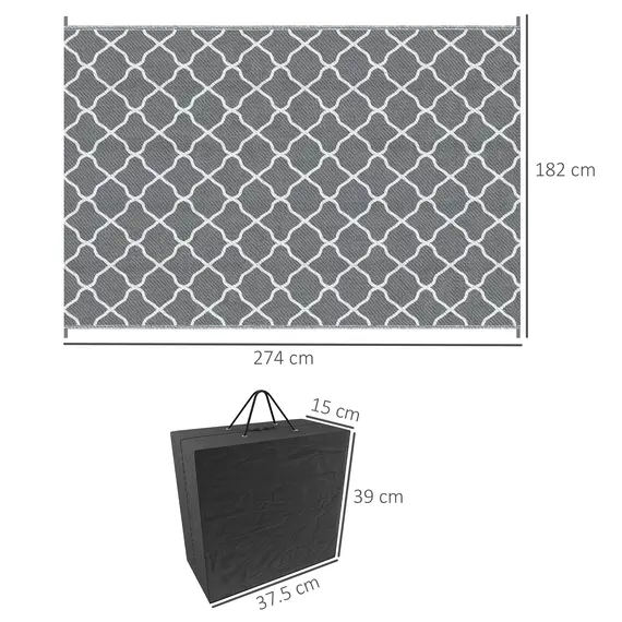 Buy Reversible Outdoor Rug with Carry Bag, Waterproof Plastic Straw Mat for Garden, Deck, RV, Picnic, Beach, Camping, 182 x 274cm, Grey, 3 image