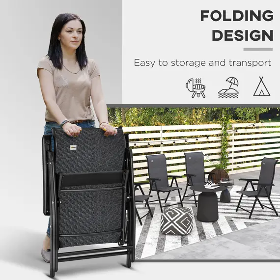 Buy Set of Four Folding Garden Chairs, with Seven-Position Adjustable Backs, Grey, 4 image