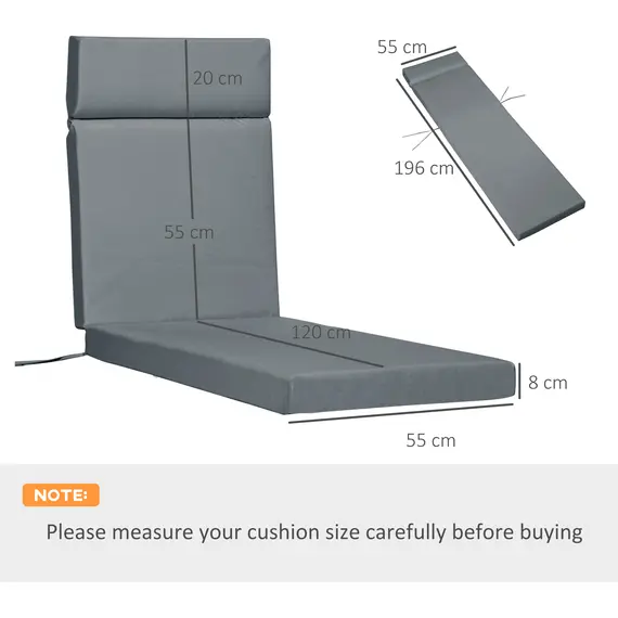 Buy Set of 2 Sun Lounger Cushions, Replacement Cushions for Rattan Furniture with Ties, 196 x 55 cm, Dark Grey, 3 image