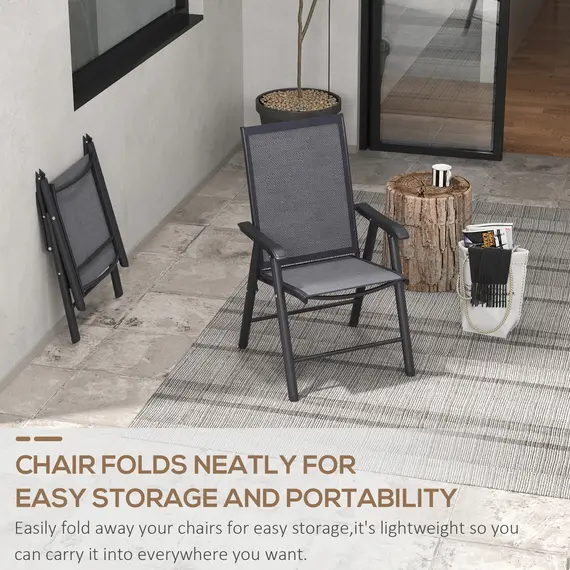 Buy Set of 2 Foldable Metal Garden Chairs Outdoor Patio Park Dining Seat Yard Furniture Dark Grey, 5 image