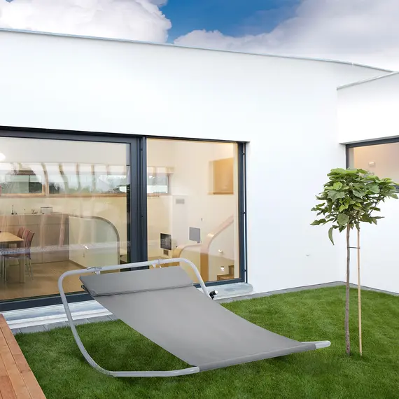Buy Rocking Sun Lounger, Single Garden Lounger Sunbed with Headrest Pillows, Texteline Outdoor Rocking Chair Swing Hammock Daybed with Metal Frame for Patio, Terrace, 212 x 132 x 66 cm, Grey, 2 image