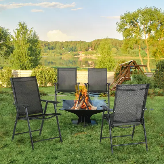 Buy Set of 4 Folding Garden Chairs, Metal Frame Garden Chairs Outdoor Patio Park Dining Seat with Breathable Mesh Seat, Black, 2 image