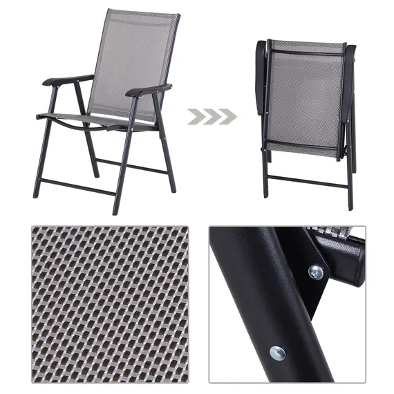 Buy Set of 2 Folding Garden Chairs, Metal Frame Garden Chairs Outdoor Patio Park Dining Seat with Breathable Mesh Seat, Grey, 7 image