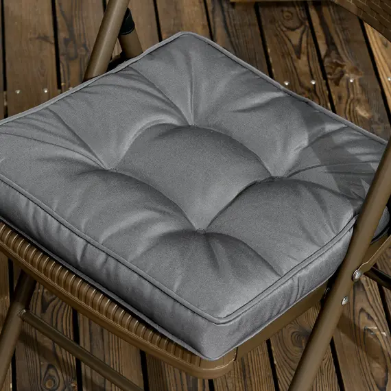 Buy Set of 4 Garden Seat Cushion with Ties, 42 x 42cm Replacement Dining Chair Seat Pad, Grey, 7 image