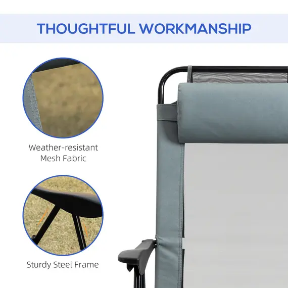 Buy Set of 2 Portable Folding Recliner Outdoor Patio Adjustable Backrest, Grey, 6 image