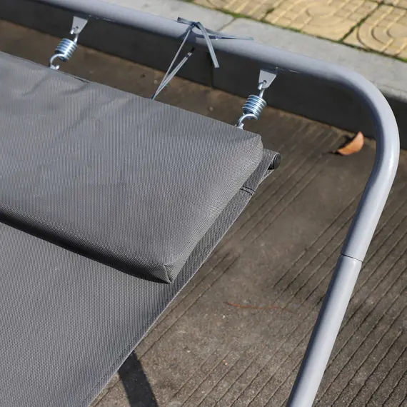 Buy Rocking Sun Lounger, Double Garden Lounger Sunbed with Headrest Pillows, Texteline Outdoor Rocking Chair Swing Hammock Daybed with Metal Frame for Patio, Terrace, 212 x 175 x 60 cm, Grey, 7 image