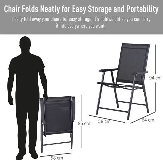 Buy Set of 4 Folding Garden Chairs, Metal Frame Garden Chairs Outdoor Patio Park Dining Seat with Breathable Mesh Seat, Black, 5 image