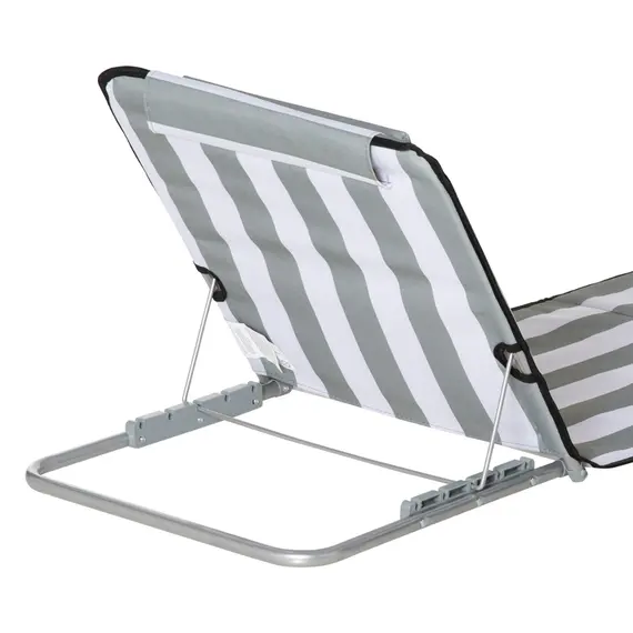 Buy Set of 2 Foldable Garden Beach Chair Mat Lightweight Outdoor Sun Lounger Seats Adjustable Back Metal Frame PE Fabric Head Pillow w/ Carry Bag, Light Grey, 8 image